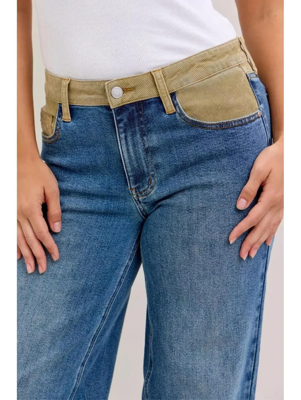Judy Blue MR Column Straight Jeans with Corduroy Waist